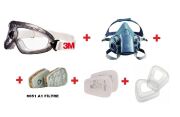 3M 2890SA  G.GÖZLÜK+7502 YARIM YÜZ MASKE+6051 A1 FİLTRE+5911 P1 PED+ 501 FİLTRE TUTUCU KAPAK