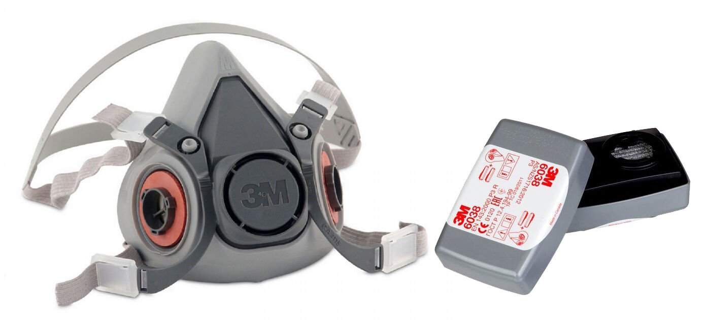 3m 6100 yarım yüz gaz maskesi ( S) (beden (Küçük boy)+ P3 Organik Solo Filtre (6038)