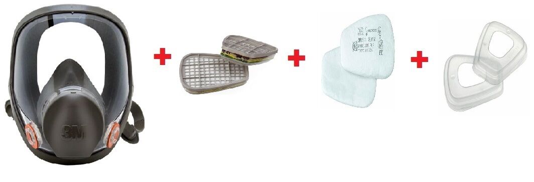 3M™ 6800 Tam Yüz Gaz Maskesi +6059 ABEK1 FİLTRE +5911 P1 PED+ 501  FİLTRE TUTUCU KAPAK